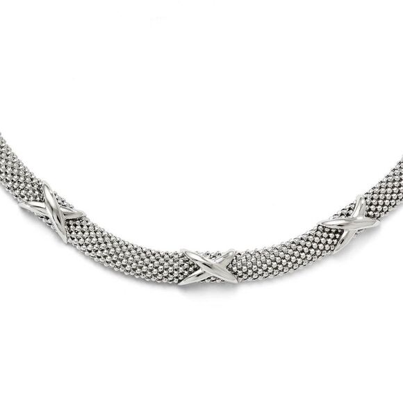 8mm X Design Mesh Necklace in Sterling Silver 18 Inch